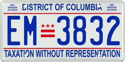 DC license plate EM3832