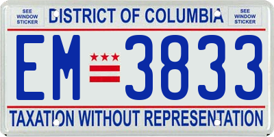 DC license plate EM3833