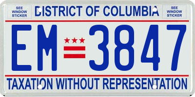 DC license plate EM3847
