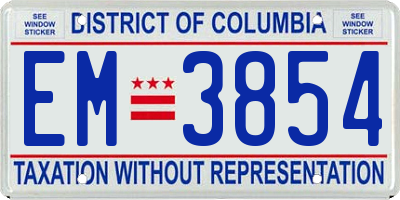DC license plate EM3854
