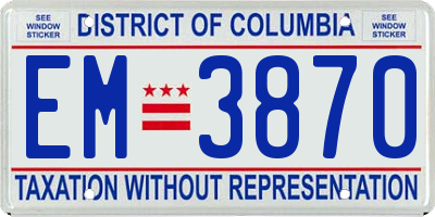 DC license plate EM3870