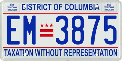 DC license plate EM3875