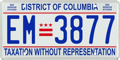 DC license plate EM3877