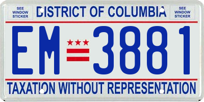 DC license plate EM3881