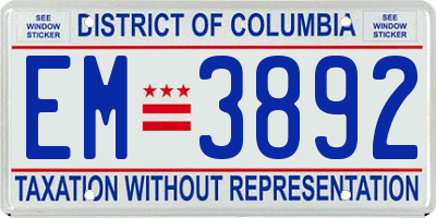 DC license plate EM3892