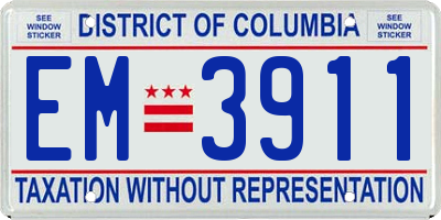 DC license plate EM3911