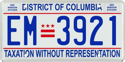 DC license plate EM3921