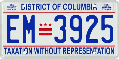 DC license plate EM3925