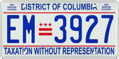 DC license plate EM3927