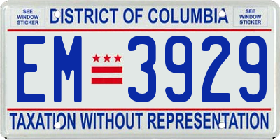 DC license plate EM3929