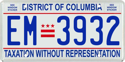 DC license plate EM3932