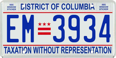 DC license plate EM3934