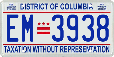DC license plate EM3938
