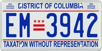 DC license plate EM3942