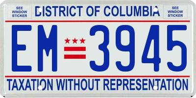 DC license plate EM3945