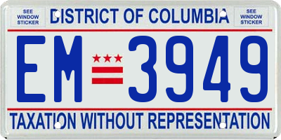 DC license plate EM3949