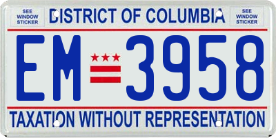 DC license plate EM3958