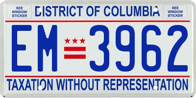 DC license plate EM3962