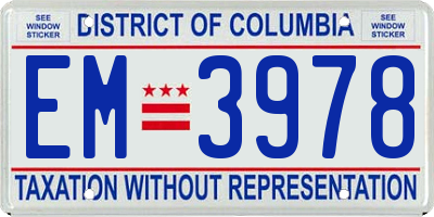 DC license plate EM3978