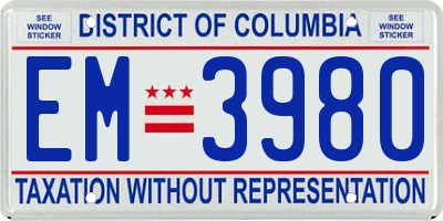 DC license plate EM3980
