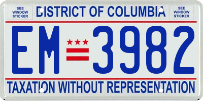 DC license plate EM3982