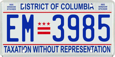 DC license plate EM3985