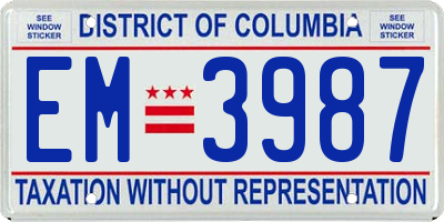 DC license plate EM3987