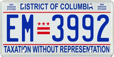 DC license plate EM3992