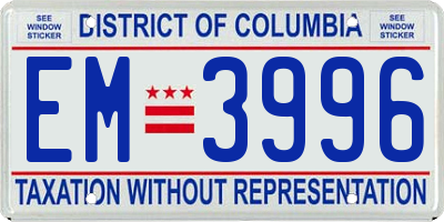DC license plate EM3996