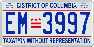 DC license plate EM3997