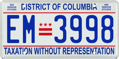 DC license plate EM3998