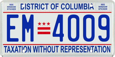 DC license plate EM4009