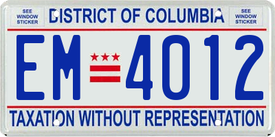 DC license plate EM4012