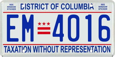 DC license plate EM4016