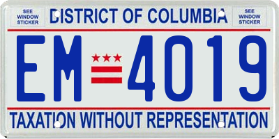 DC license plate EM4019