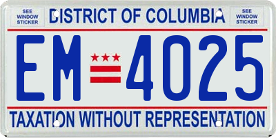 DC license plate EM4025