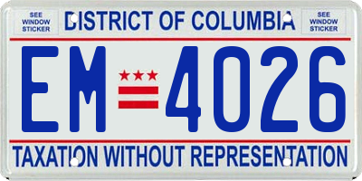 DC license plate EM4026