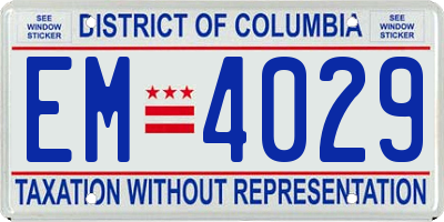 DC license plate EM4029