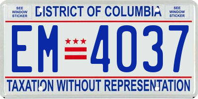 DC license plate EM4037