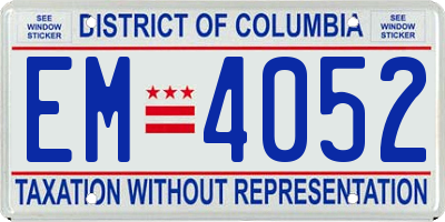 DC license plate EM4052