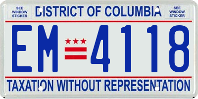 DC license plate EM4118