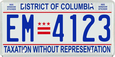 DC license plate EM4123