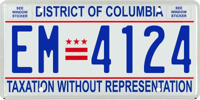 DC license plate EM4124