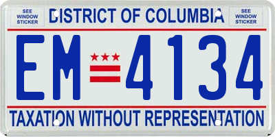 DC license plate EM4134