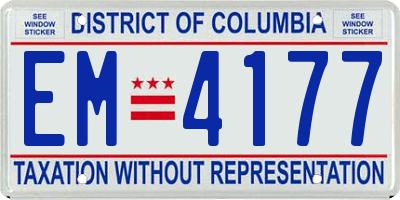 DC license plate EM4177