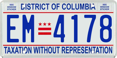 DC license plate EM4178