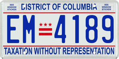 DC license plate EM4189