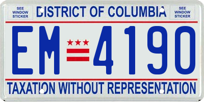 DC license plate EM4190