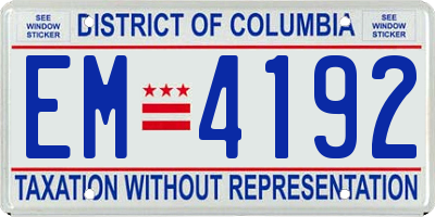 DC license plate EM4192