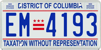 DC license plate EM4193